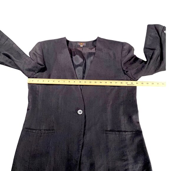 Charter Club Jacket Womens 12 Black Linen Blazer Boss Career Minimalist 80s VTG - Picture 5 of 16